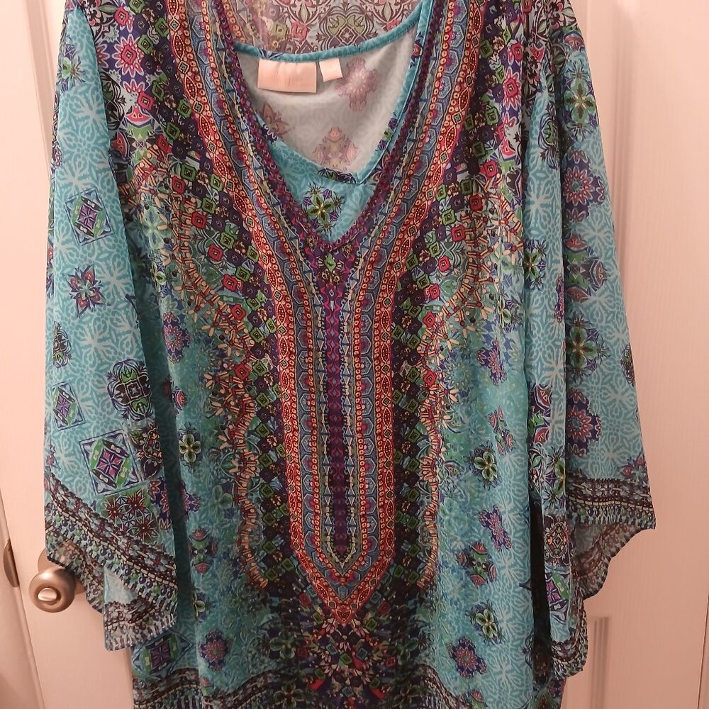 Belle by Kim Gravel Printed Woven Blouse & Knit Tank Set